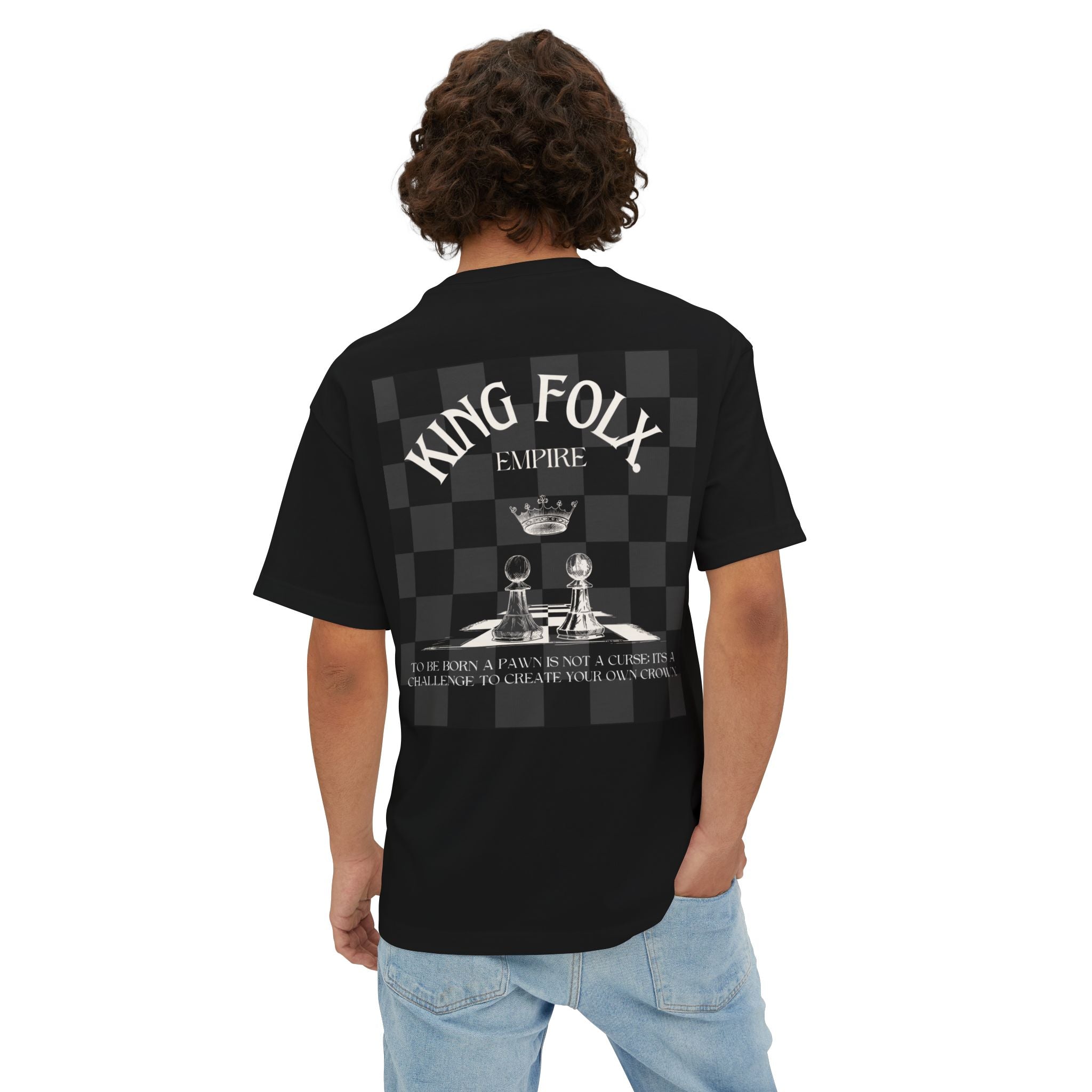 "PAWNS TO KINGS White Print" Unisex Oversized Boxy Tee Comfortable Streetwear, Graphic T-Shirt