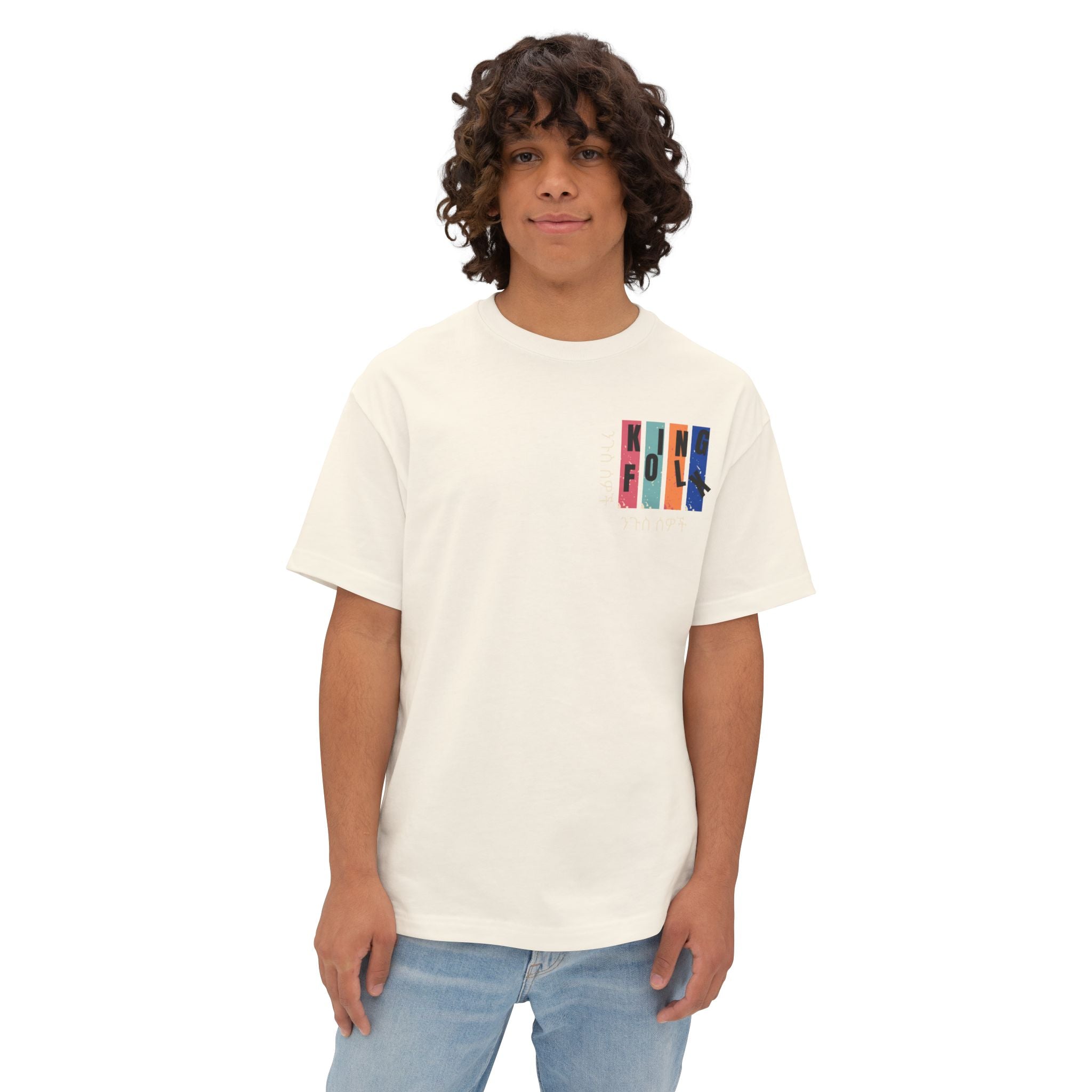 "KING PEOPLE White Print" Unisex Oversized Boxy Tee Comfortable Streetwear, Graphic T-Shirt