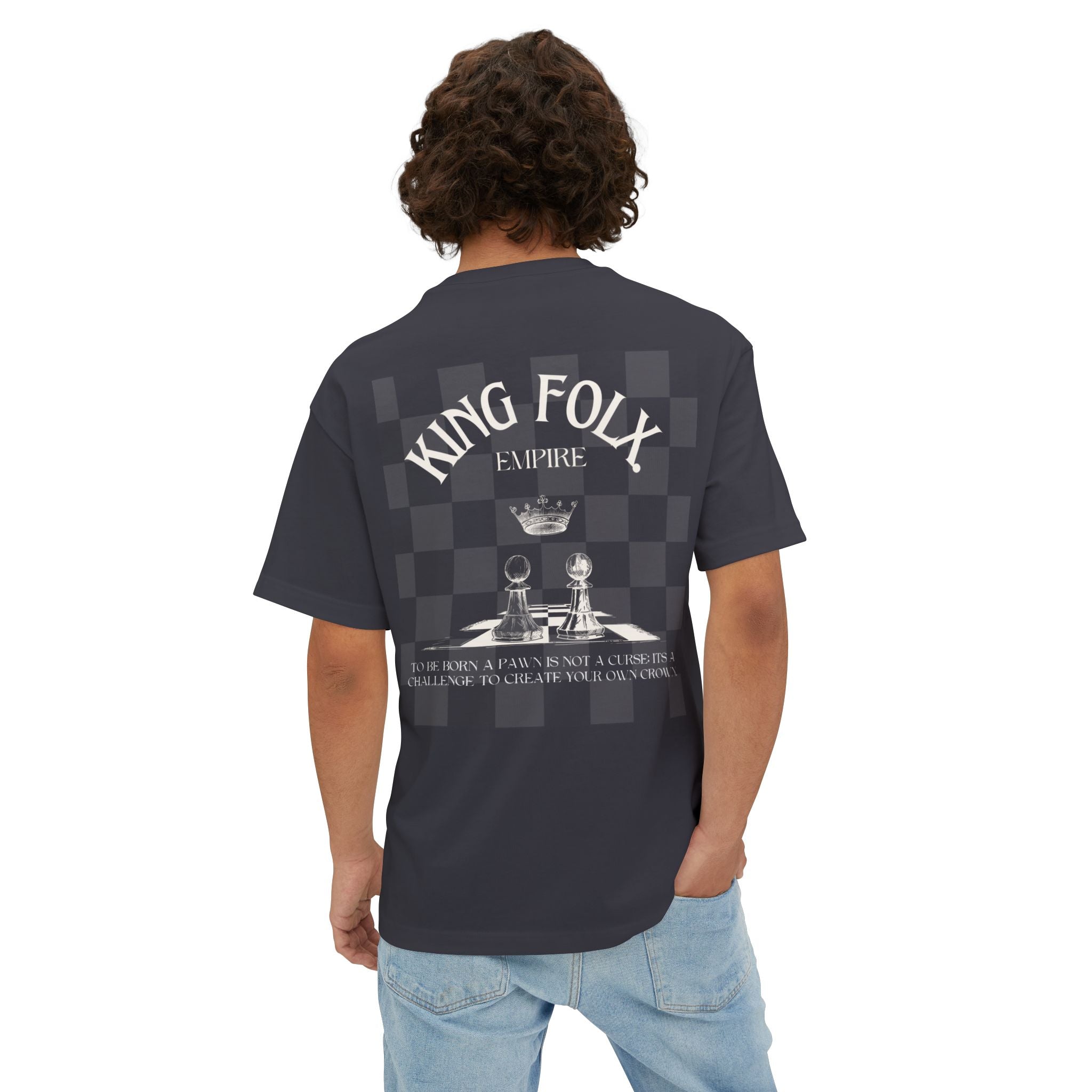 "PAWNS TO KINGS White Print" Unisex Oversized Boxy Tee Comfortable Streetwear, Graphic T-Shirt