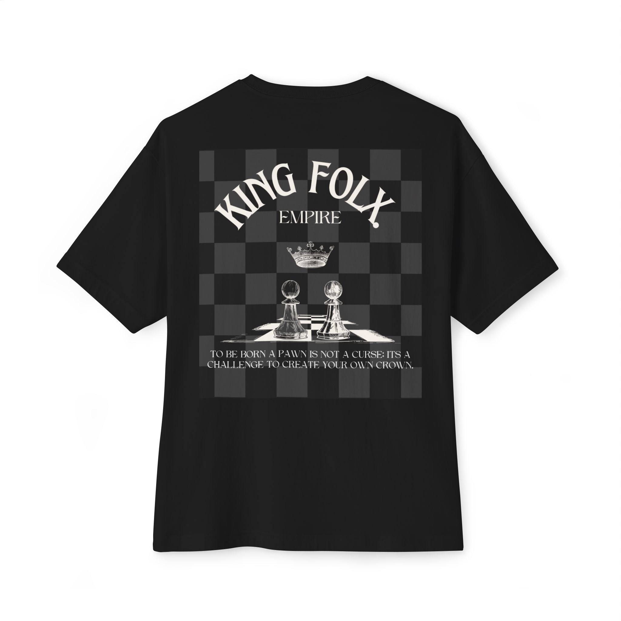 "PAWNS TO KINGS White Print" Unisex Oversized Boxy Tee Comfortable Streetwear, Graphic T-Shirt